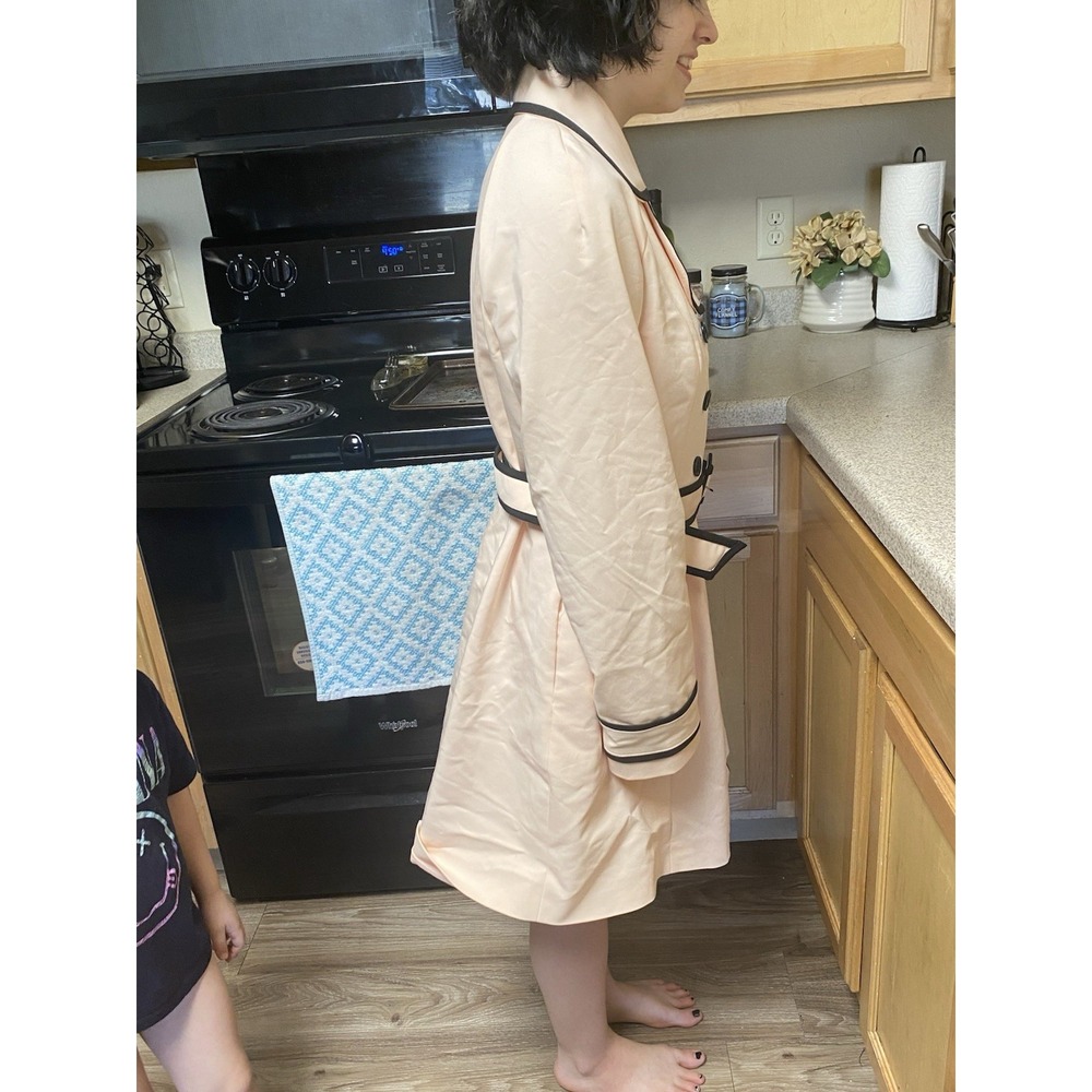 ELLE Size 12 Pastel Pink Black Edge Dress Jacket Spring Coat Duster Vintage 1950 - Picture 4 of 6